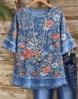 Vintage Floral Frayed Hem Top