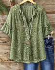 Safari Chic Ruffled Sleeve Blouse