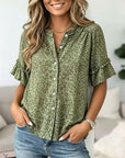 Safari Chic Ruffled Sleeve Blouse