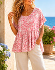 Rosy Romance Ruffle Sleeve Babydoll Top