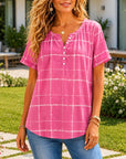 Pink Harbor Plaid Henley Top
