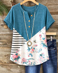 Blue Blossom Patchwork Henley Top