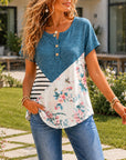Blue Blossom Patchwork Henley Top