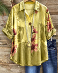 Olive Bloom Roll-Tab Shirt