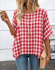 Picnic Day Check Batwing-Sleeve Top