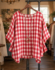 Picnic Day Check Batwing-Sleeve Top