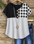 Black & Plaid Colorblock Henley Top