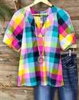 Rainbow Picnic V-Neck Blouse