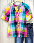Rainbow Picnic V-Neck Blouse