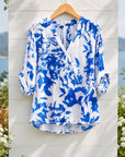 Coastal Bloom V-Neck Blouse