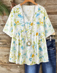 Meadow Bloom Lace Trim Babydoll Blouse