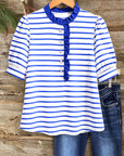 Seaside Stripe Ruffle Collar Top