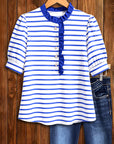 Seaside Stripe Ruffle Collar Top