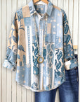 Blue Patchwork Textured Button-Up Shirt