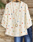 Rainbow Dot Ruffle V-Neck Blouse