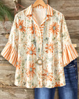 Vintage Floral Stripe Sleeve Button Shirt