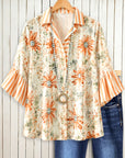 Vintage Floral Stripe Sleeve Button Shirt