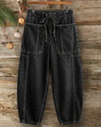 Washed Denim Drawstring Pocket Jeans