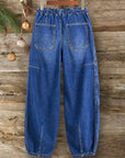 Washed Denim Drawstring Pocket Jeans