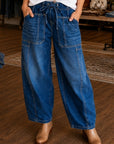 Washed Denim Drawstring Pocket Jeans
