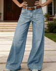 Wide Leg Patch Pocket Denim Jeans