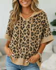 Leopard Print Hooded Knit Tunic Top