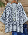 Leopard Print Hooded Knit Tunic Top