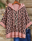 Leopard Print Hooded Knit Tunic Top