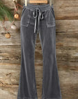 Velour Drawstring Flare Pants with Pockets
