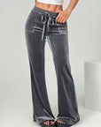Velour Drawstring Flare Pants with Pockets