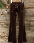 Velour Drawstring Flare Pants with Pockets