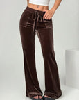 Velour Drawstring Flare Pants with Pockets