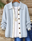 Striped Knit Button-Front Cardigan Shirt