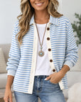 Striped Knit Button-Front Cardigan Shirt