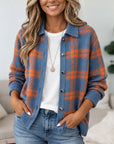 Plaid Print Collared Button Front Knit Cardigan