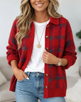 Plaid Print Collared Button Front Knit Cardigan