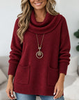 Cowl Neck Pocket Knit Tunic Sweater
