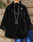 Corduroy Cowl Neck Button Top