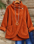 Corduroy Cowl Neck Button Top