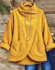 Corduroy Cowl Neck Button Top