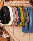 Lettuce Trim Mock Neck Long Sleeve Top