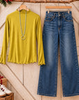 Lettuce Trim Mock Neck Long Sleeve Top