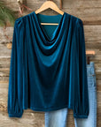 Velvet Drape Long Sleeve Blouse