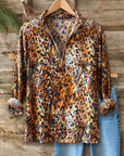 Velvet Half-Zip Stretch Leopard Top