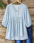 Cozy V-Neck Puff Sleeve Babydoll Top