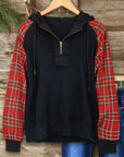 Plaid Fleece Hoodie with Raglan Sleeves