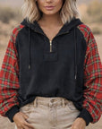 Plaid Fleece Hoodie with Raglan Sleeves