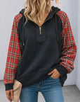 Plaid Fleece Hoodie with Raglan Sleeves