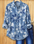 Washed Denim Floral Button-Down Shirt
