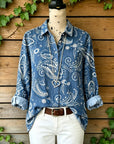 Paisley Print Roll-Tab Sleeve Button-Up Shirt